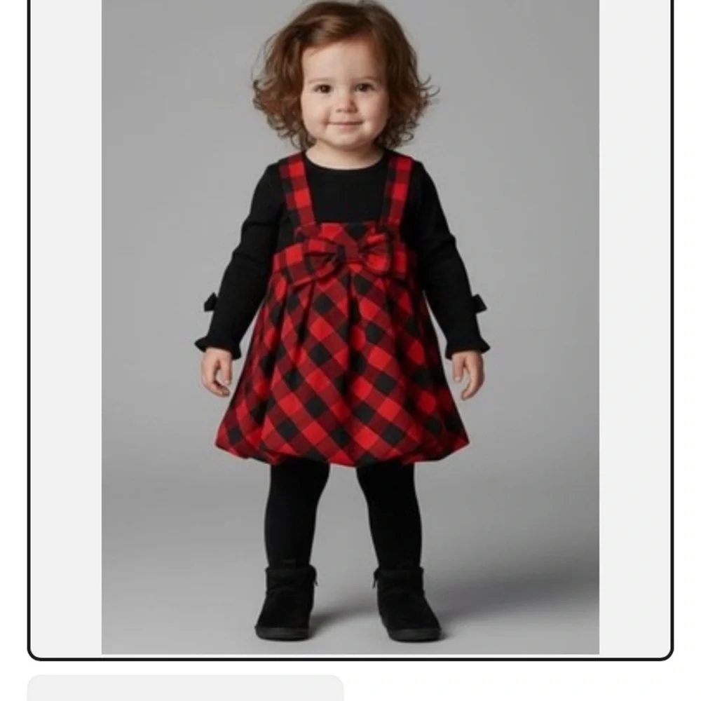 Deux Par Deux Girl Dress & Top Red and Black Check 2 Piece Set size 5